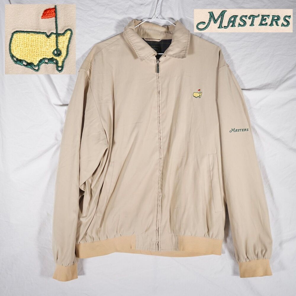 Masters Collection Harrington Jacket Bi Swing Full Zip Tan Beige Logo Large RARE